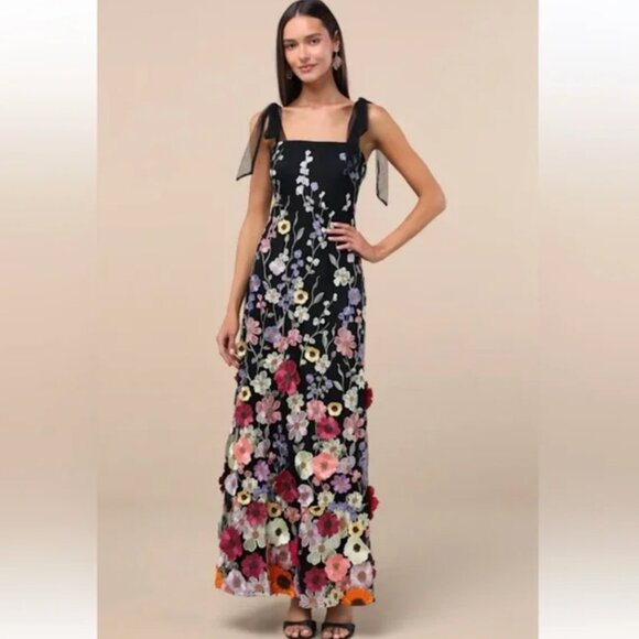 Lulus Thriving Poise 3D Floral Embroidered Dress - Picture 1 of 11
